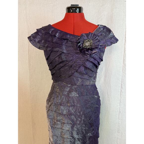 London Times Women Purple Dress Size 8 Floral Ruched Midi Sleeveless D176 - Picture 2 of 13